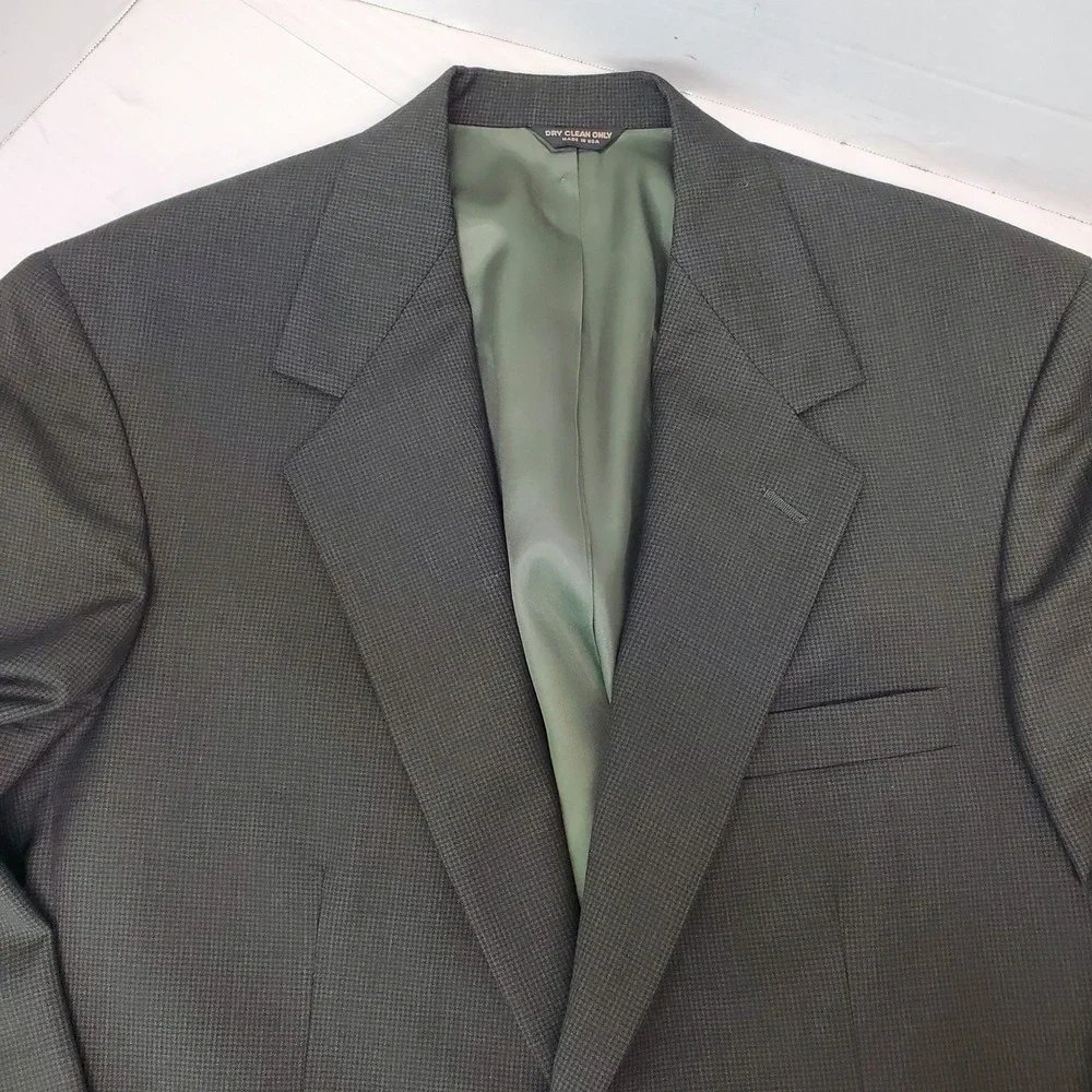 Bill Blass Premier Collection Mens Olive Green 100% Wool Blazer Made in USA 42R